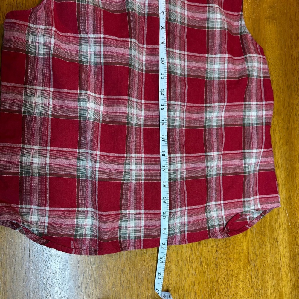 Talbots Womens Red Plaid Irish Linen Blend Country Cowgirl Beach Shirt M - Picture 5 of 7